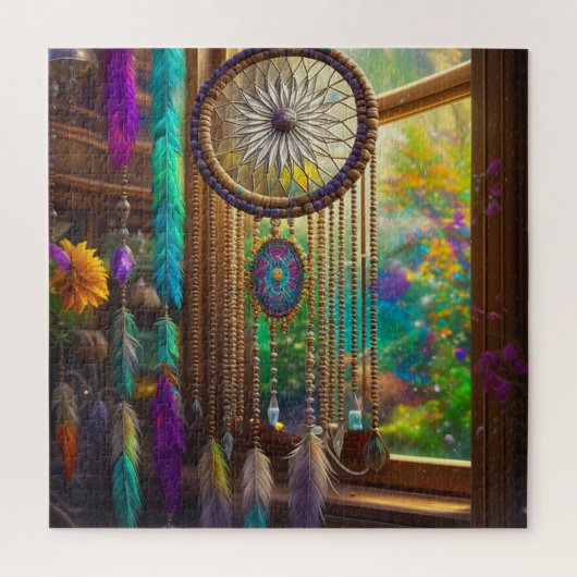 Dreamcatcher in Venster Paarse Boho Legpuzzel (Verticaal)