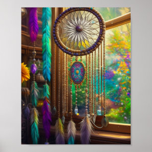  Dreamcatcher in Venster Paarse Boho Poster