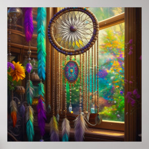  Dreamcatcher in Venster Paarse Boho Poster