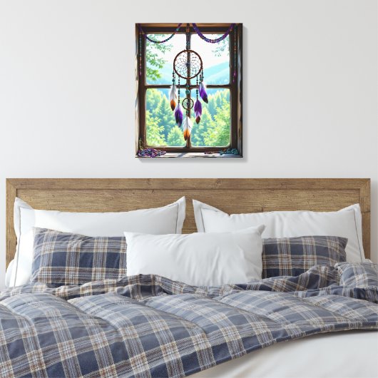 Dreamcatcher in Window | Boho Art Canvas Afdruk (Insitu (Slaapkamer))