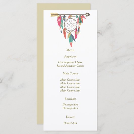 Dreamcatcher Pijl Bruiloft Menu (Voorkant / Achterkant)