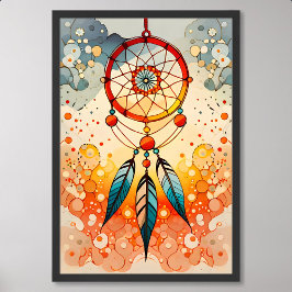 DreamCatcher schilderij versierde blauwe veren kra Poster