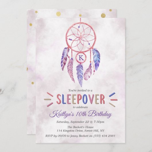 Dreamcatcher Sleepover Invitations de fête d'anniv (Devant / Derrière)