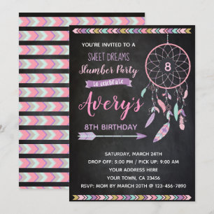 Dreamcatcher Slumber Party Invitation Chalkboard Kaart