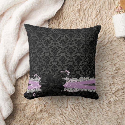 Dreamight Night Black Flower Damask Coussin (Couverture)
