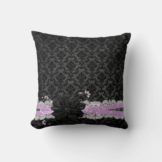 Dreamight Night Black Flower Damask Coussin (Recto)