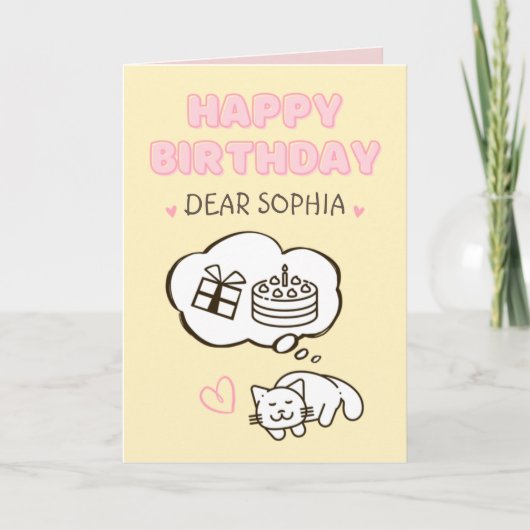 Dreaming Cat&Cake&Gift Happy Birthday Kaart (Voorkant)