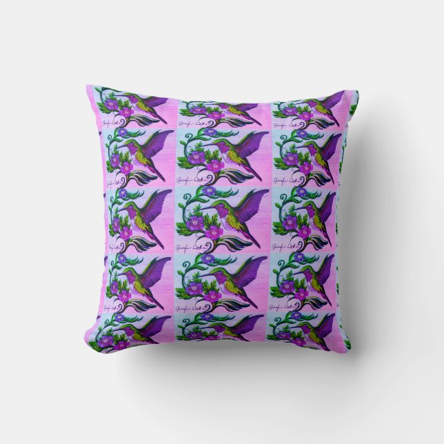 Dreaming van de Paarse Hummingbird Pillow Kussen (Voorkant)