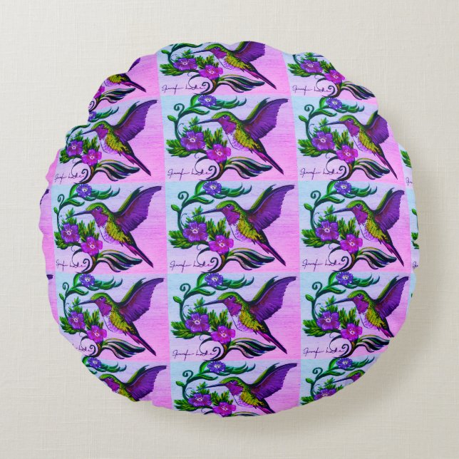 Dreaming van de Paarse Hummingbird Pillow Rond Kussen (Voorkant)
