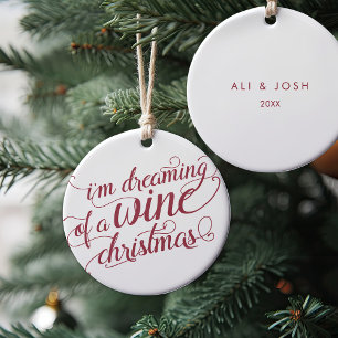 Dreaming van een Wijnkerst   Wit en rood Keramisch Ornament