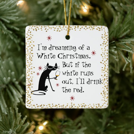 Dreaming van White Kerstmis Funny Wine Cat Keramisch Ornament (Boom)