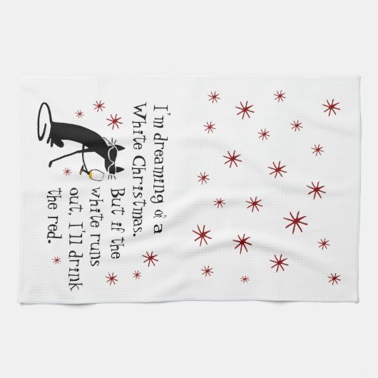 Dreaming van White Kerstmis Funny Wine Cat Theedoek (Horizontaal)
