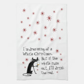 Dreaming van White Kerstmis Funny Wine Cat Theedoek (Verticaal)