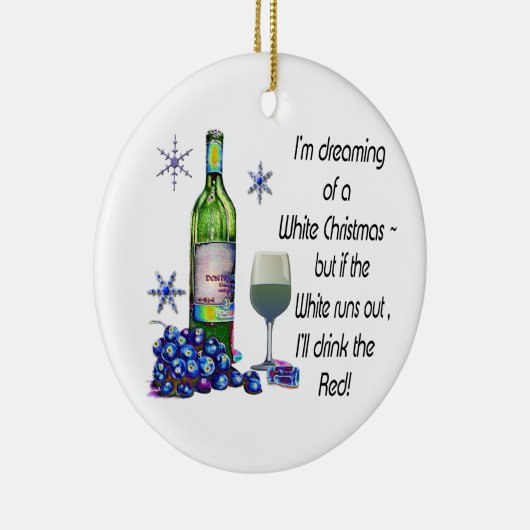 Dreaming van witte kerst, grappige wijnkunst-cadea keramisch ornament (Rechts)