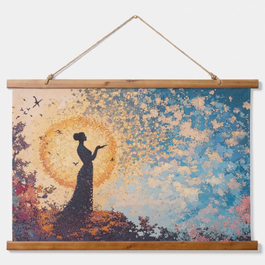 Dreamlike Serenity: Fantasy Silhouette Wall Tapest Hangend Wandkleed (Voorkant)