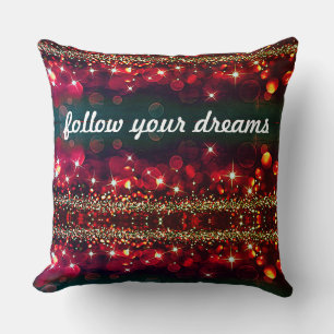 Dreams beginnen hier, volg je dromen rood goud kussen