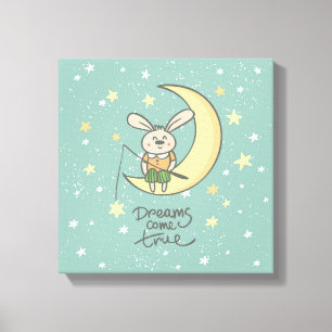 Dreams komen uit   Bunny op de maan Canvas Afdruk