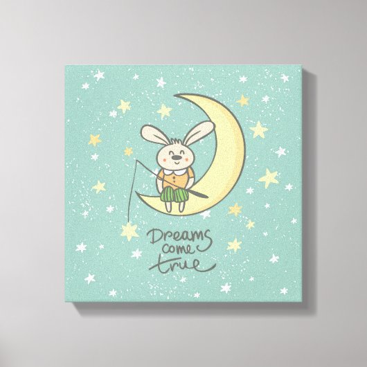 Dreams komen uit | Bunny op de maan Canvas Afdruk (Voorkant)