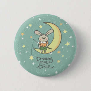 Dreams komen uit   Bunny op de maan Ronde Button 5,7 Cm