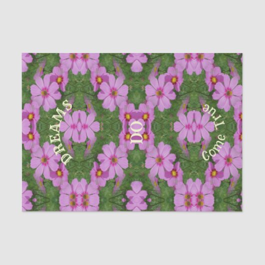 Dreams komen uit True Cosmos Flowers Inspirerend Tissuepapier (Voorkant)