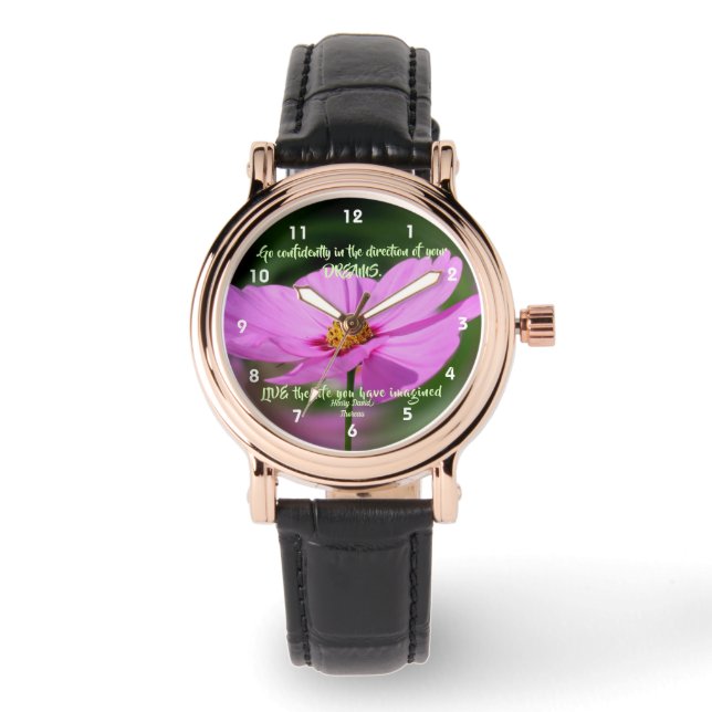 Dreams Quote Cosmos Flower Inspirerend Horloge (Voorkant)