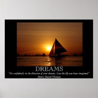 Dreams Sunset Sailboat Motivatie Poster