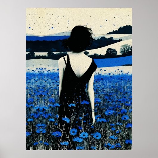 Dreamscape Blauwe Wildebloemen Veld Muurkunst – Mo Poster (Voorkant)