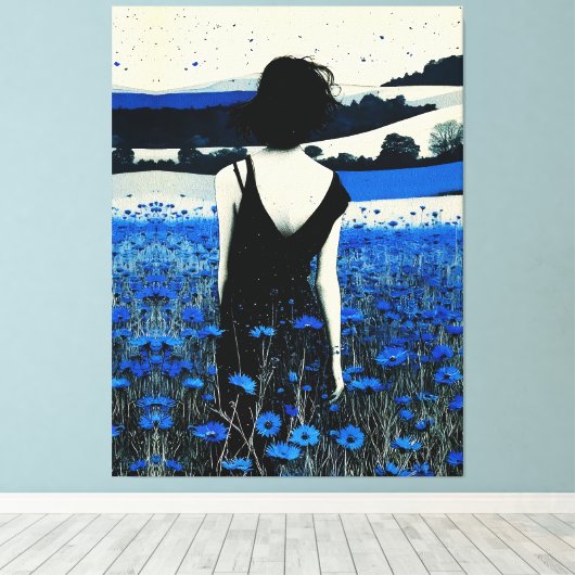 Dreamscape Blue Champ de Fleurs Sauvages Art Mural (Insitu (Plancher de Bois))