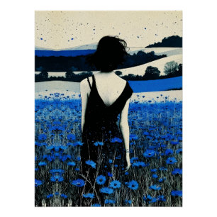 Dreamscape Blue Champ de Fleurs Sauvages Art Mural