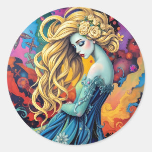 Dreamscape – levendige surrealistische portretkuns ronde sticker