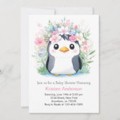 Dreamscape Waterverf Meisje Penguin Baby shower Kaart (Voorkant)