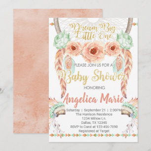 Dreamweaver Baby shower Invitation Coral Blauwgroe Kaart
