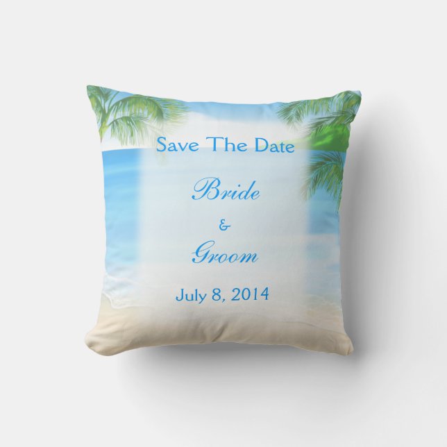 Dreamweaver Beach Wedding Save the Date Kussen (Voorkant)