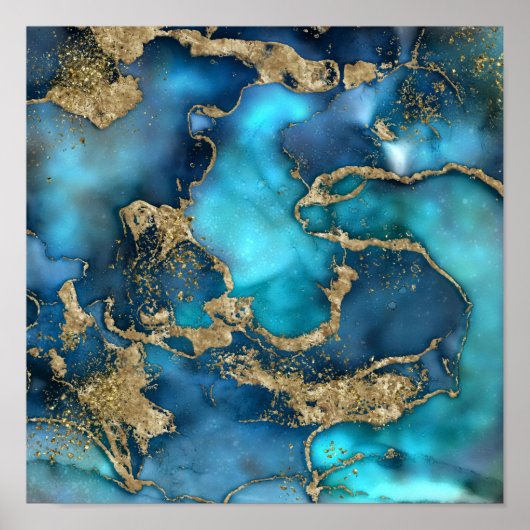 Dreamweaver Blue Blauwgroen en Gold Poster (Voorkant)