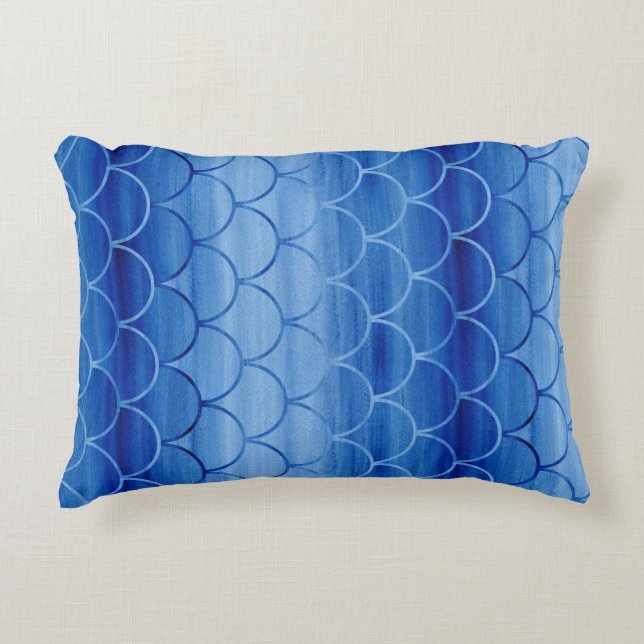 Dreamweaver Blue Waterverf Scale Pattern Decoratief Kussen (Voorkant)