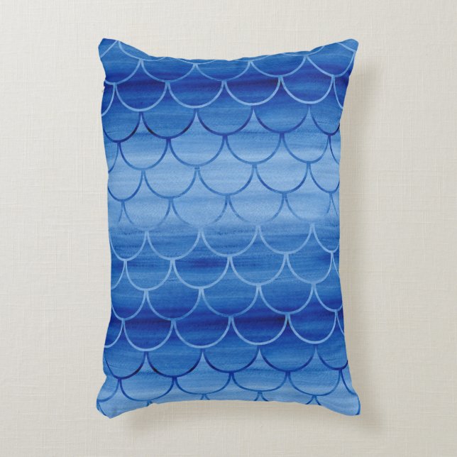 Dreamweaver Blue Waterverf Scale Pattern Decoratief Kussen (Voorkant(Verticaal))