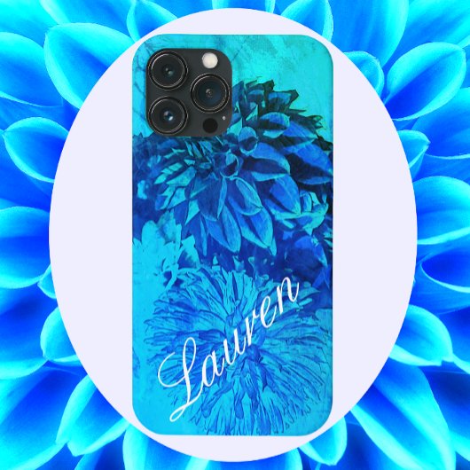 Dreamweaver Dahlia Delight in Beauful Blues Case-Mate iPhone Case