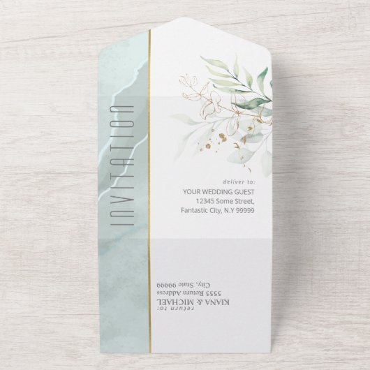 Dreamweaver Foliage Wedding Green ID817 All In One Uitnodiging (Buitenkant)