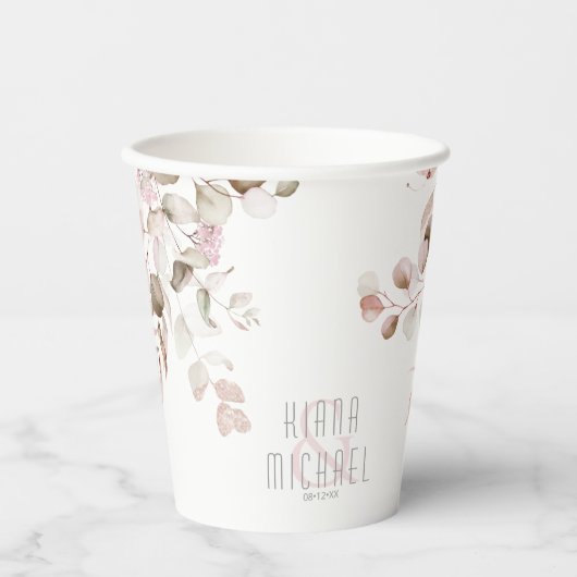 Dreamweaver Foliage Wedding V1 Blush Pink ID817 Papieren Bekers (Voorkant)