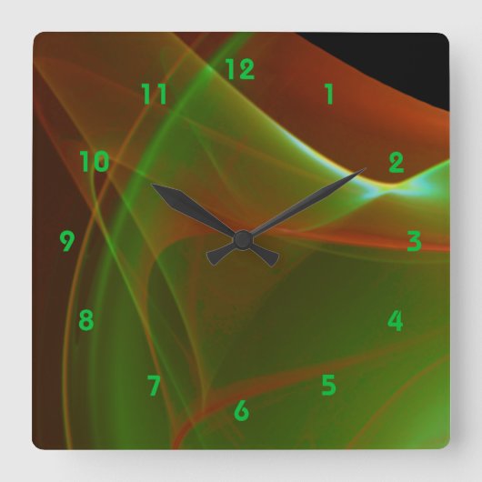 Dreamweaver Green en Oranje Sweep Fractal Vierkante Klok (Voorkant)