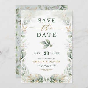 Dreamweaver Greenery Gold Eucalyptus Save the Date Kaart