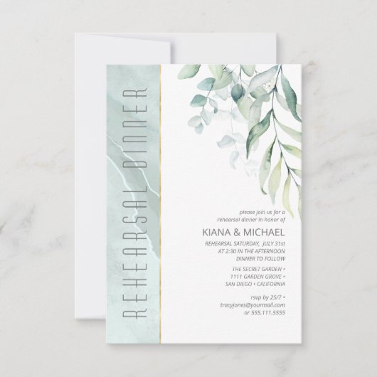 Dreamweaver Greenery Rehearsal Dinner Green/Blue I Kaart (Voorkant)