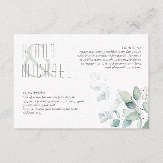 Dreamweaver Greenery Wedding Details Green/Blue ID Informatiekaartje (Voorkant)