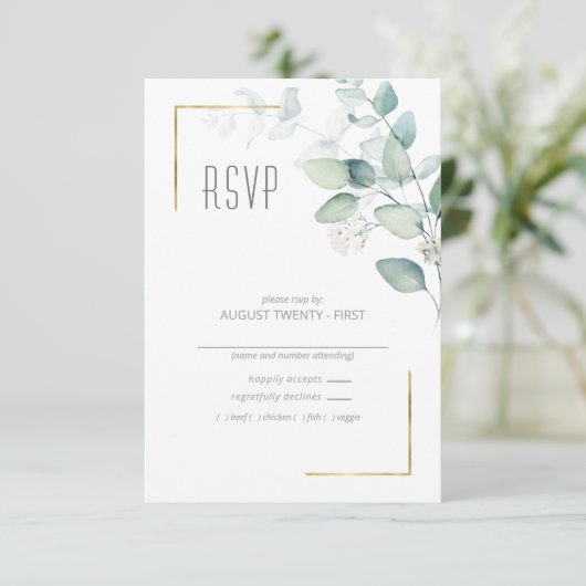 Dreamweaver Greenery Wedding Green/Blue ID817 RSVP Kaartje (Staand voorkant)
