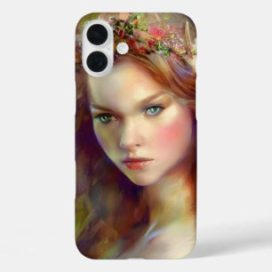 Dreamweaver kitschy Maiden met Flower Wreath AI Ar iPhone 16 Plus Hoesje