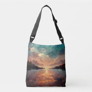 Dreamweaver Lake and Sunset   Landschapsverf Crossbody Tas