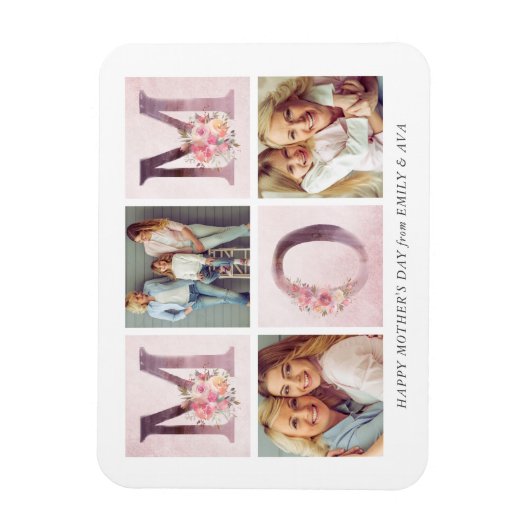 Dreamweaver Pink Floral MOM Photo Collage Moederda Magneet (Verticaal)