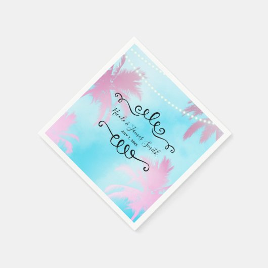 Dreamweaver roze palmbomen en blauwe hemellijnlich servetten (Hoek)