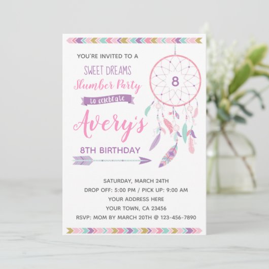 Dreamweaver Slumber Partij Uitnodiging (Staand voorkant)