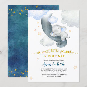 Dreamweaver Stars Blue Elephant Baby shower Invita Kaart
